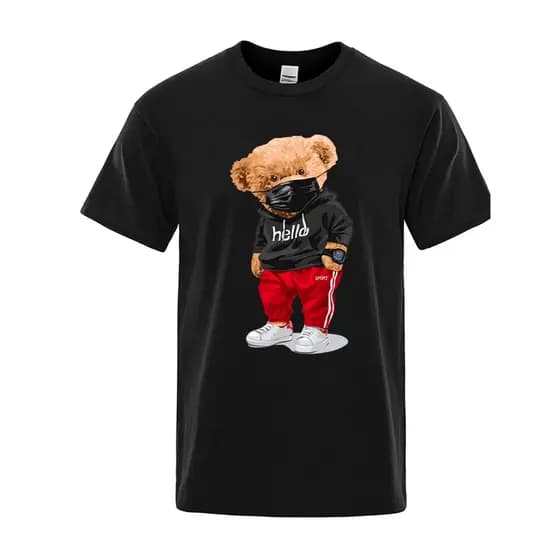 Camiseta Masculina Estampa Urso Streetwear Algodão