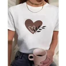 Camiseta Feminina Estampa Coração Algodão Casual