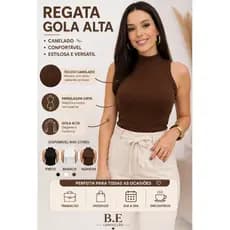 Blusa Feminina Sem Manga Gola Alta Canelada Casual Chic