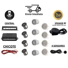 Sensor de Ré Sem Display 4 Sensores de Estacionamento Branco Prata e Preto