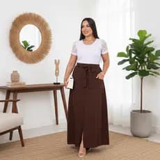 Saia Longa Feminina Em Linho Moda Evangélica Casual Básica Inverno Cintura Alta