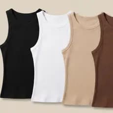 Regata Feminina Canelada Ribana Premium Gola Redonda Ajustada Básica Casual Confortável