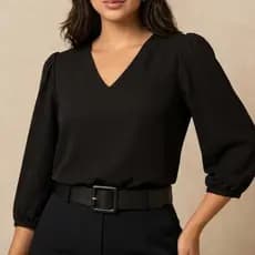Blusa Feminina Crepe Social Manga 3/4 Decote V Elegante Casual Moda Feminina