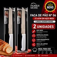 (1 Unidade ou 2 Unidades) Faca de Pão nº 06  27,4cm  em Aço Inox da Linha Homer More
