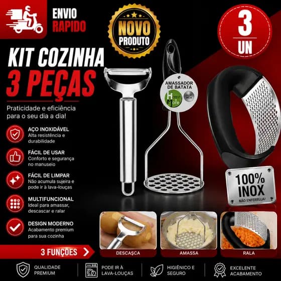 Conju1Descascador de Legumes Amassador de Batatas Espremedor Alho em Aço Inox Cozinha Restaurante