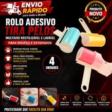Conjunto de 4 Rolo Adesivo Tira Pelos Multiuso Reutilizavel Lavável Para Roupa E Estofados