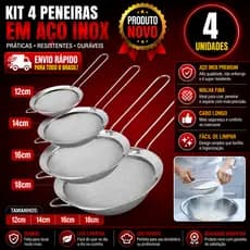 Conj 4 3 e 2 Peneira Coador de100% Aço Inox 20c 18c 16c14c12 Resistente para Cozinha Restaurante
