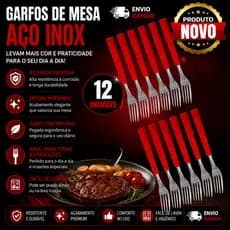 Kit Com 12 Garfos  Linha Colorida cabo de Plástico Vermelho Excelente para Seu Dia à Dia