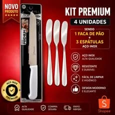 4 Unidades Sendo 1 Faca de Pão  + 3 Espátulas Aço Inox Lindo Design Alta Qualidade e Durabilidade