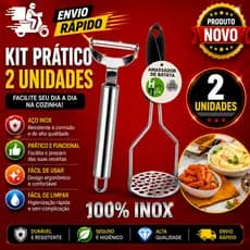 Conjunto 2 Peças Amassador de Batata + Descascador em Aço Inox para Cozinha