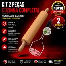 2 Un Sendo 1Amassador de Batata Inox + Rolo de Massa de Madeira ou 1 Un Rolo de Massa de Madeira