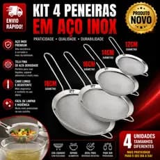 KIT 2 Peneira 16 cm Coador Em Aço Inox e 4 Tamanhos 12 14 16 18  Para Cozinha Promoção