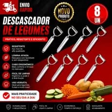 Conjunto 8 Descascador de Legumes Frutas Lamina Afiada Aço Inox Para Casa e Restaurantes