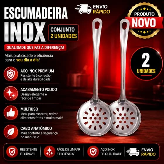 Conjunto 2 Escumadeiras de Inox Para Frituras Alimentos Arroz Massas Cozinha SQ 4245