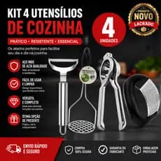 Conj 4 Descascador Legumes Amassador de Batatas Espremedor Limão e Alho  Aço Inox para Restaurante