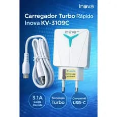 Carregador de Celular Inova 3.1A Saida Tipo-C Carregamento Ultra Rapido