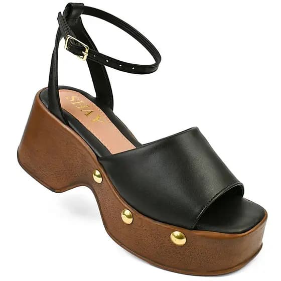 Sandália Anabela Feminina Plataforma 7,5cm com Tachas Confortável Elegante Leve