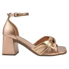 Sandália Feminina Cobre Metalizado Salto Bloco 7cm Nó Elegante Festa Madrinha Confortável