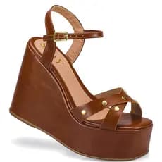 Sandália Anabela Feminina Plataforma 12cm  Alta Tachas Douradas Confortável Elegante Festa Trabalho