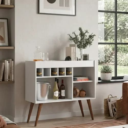 Buffet Aparador Adega Retrô com Porta-Garrafas e Nichos Decorativos para Sala de Jantar