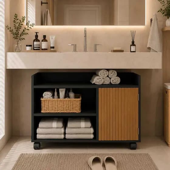 Armário para Banheiro e Lavabo com Nichos e 1 Porta Organizador Moderno Compacto