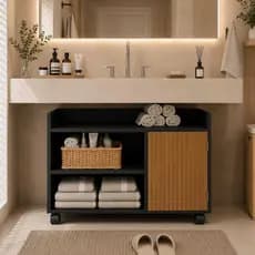 Armário para Banheiro e Lavabo com Nichos e 1 Porta Organizador Moderno Compacto