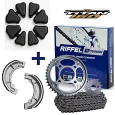 Kit Transmissão/Relação Original Riffel TITAN 160 START FAN 160 + Coxim Da Coroa + Patins De Freio
