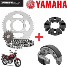 Kit Transmissão Relação YBR 125 + Coxim Da Coroa + Patins (Lona De Freio) ANO 2000 Até 2008