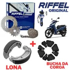 KIT RELAÇÃO TRANSMISSÃO BIZ 125 ORIGINAL RIFFEL + LONA + COXIM