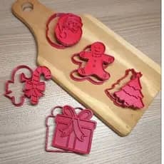 Kit Cortadores e carimbos de Biscoito de Natal - Papai Noel/Boneco de neve/Arvore de Natal - 5 peças