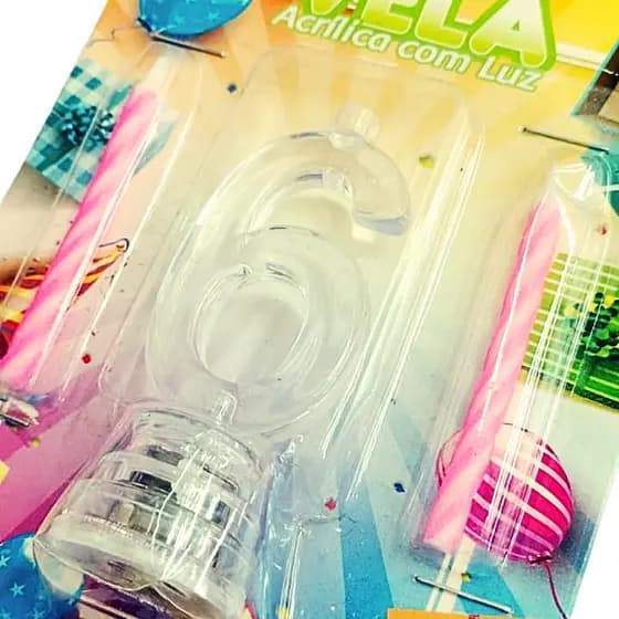 Kit Vela Aniversário LED Acrílica + 2 Velas Bastão Efeito