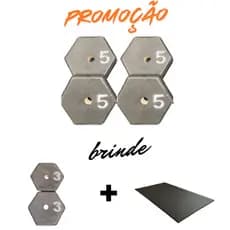Anilhas para Musculação / 4 Anilhas de 5kg - Brinde = 2 Anilhas de 3kg + Tatame de EVA