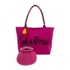 Kit Bolsa de Praia e Viseira Feminina Viagem Verão Piscina Resistente Lançamento Rosa