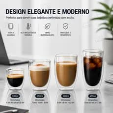 Copos De Vidro Dupla Camada Borasilicato com 2 unidades 100ml, 250ml, 380ml ou 470ml