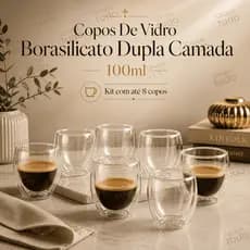 Kit até 8 Copos De Vidro Borasilicato Dupla Camada 100ml Nespresso Transparente