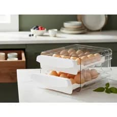 Gaveteiro duplo em plástico tipo porta 32 ovos com para cozinha geladeira