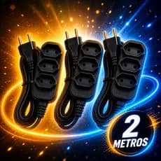 Extensão Elétrica 2 Metros 3 Tomadas Bipolar 10A Bivolt 127V 220V Régua Extensor Tomada Home Office TV Cabo Paralelo