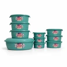 Kit 10 Potes Vasilha Verde Preto Tupperware Plástico Tampa Empilháveis Cozinha Resistentes Alimentos