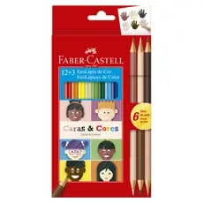 Lápis De Cor 12 Cores + 3 Caras&Cores Faber Castell - 1 Estojo Com 15 Lápis