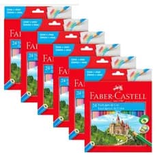 Lápis de Cor 24 Cores Vermelho Faber-Castell, Pacote com 6 estojos, Cores Vivas e Alta Qualidade