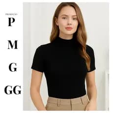 Blusa Feminina cacharel com Gola Alta – Manga Curta e Tecido Ana Ruga – P ao GG