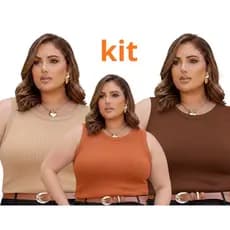 Kit 3 Regatas Plus Size Feminina com Elastano Não Transparente Premium
