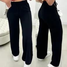 Calça pantalona de lazinho feminina cintura alta com bolso pra inverno