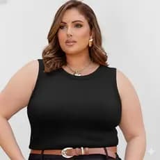 Blusa Regata Feminina Plus Size Ana Ruga Canelada Premium GG G1 ao G3