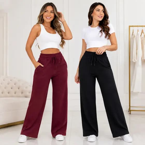 Calça pantalona de Lazinho feminina cintura alta com bolso pra inverno