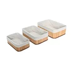 Kit 3 Cestos Organizador De Bambu Multiuso Com Forro