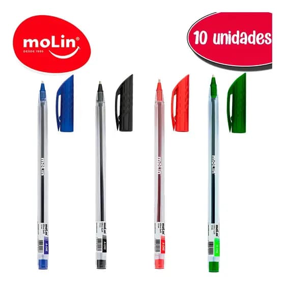 10 Caneta Esferográficas Azul preta vermelha verde Molin Para Documento Alta Qualidade Suave