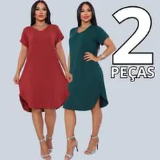 KIT 2 Vestidos Midi Soltinho Viscolycra Longuete Elegante