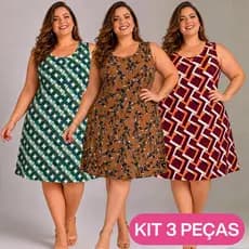 KIT 3 Vestidos Feminino Plus Size Regata Estampado