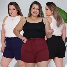 Kit 3 Shorts Plus Size Feminino Cintura Alta Cores Sortidas Confortável
